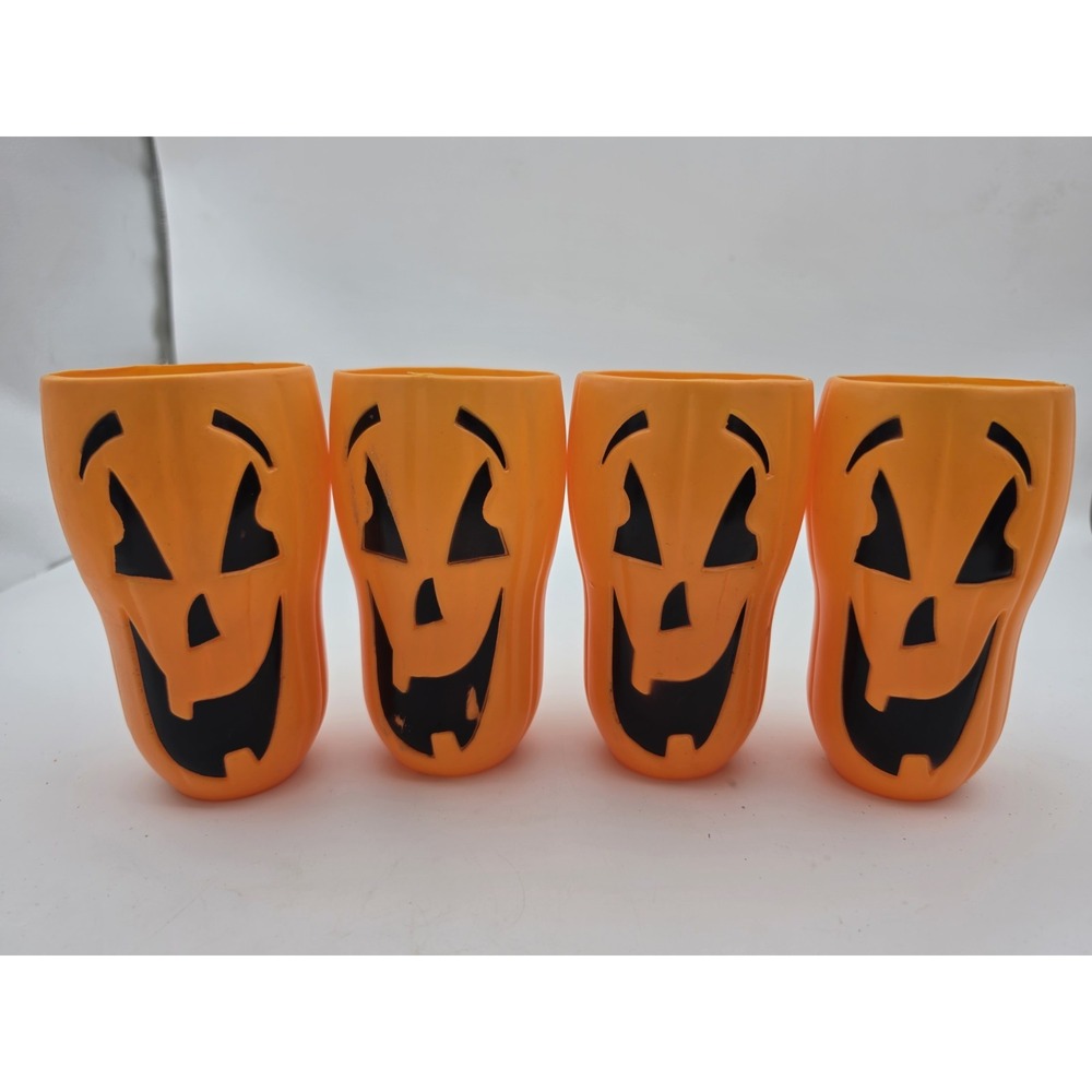 halloween blow mold pumpkin jack o'lantern Tumbler Cups Orange Set 4
